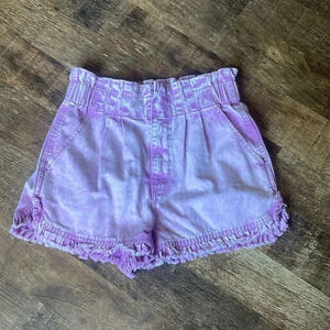 Tgla acid wash pull on high-rise ruffle shorts